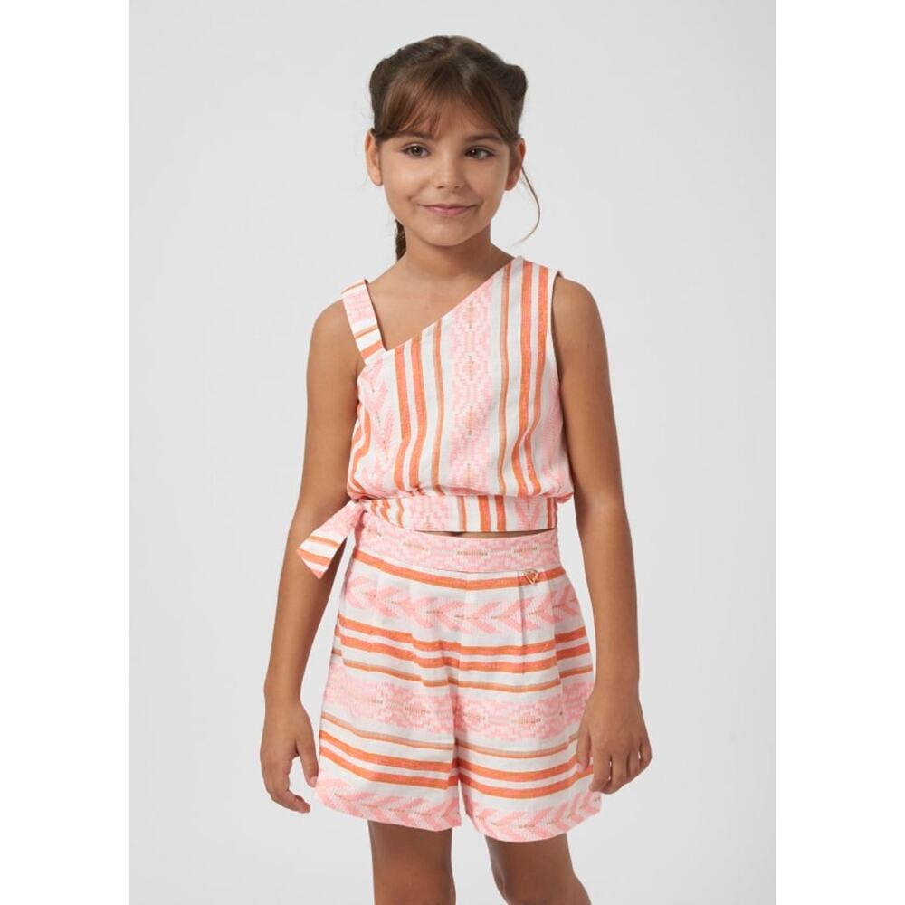 mayoral girls asymmetrical jacquard top and shorts 12‎